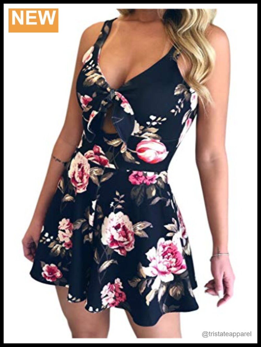 Womens Floral Romper V Neck Sleeveless Tie Front Boho Summer Beach Jumpsuit